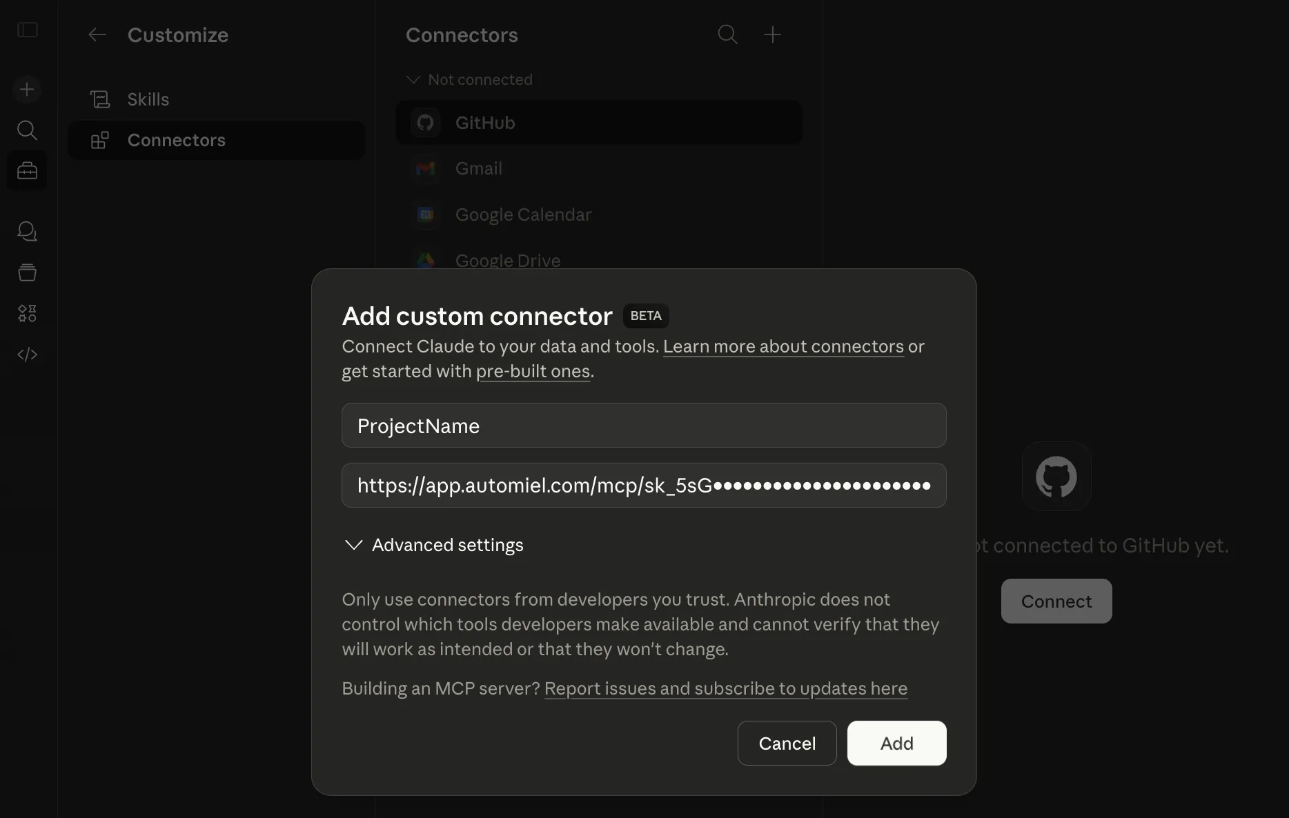 Claude.ai - Add custom connector